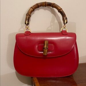 GUCCI Bamboo 1947 Medium Handbag in Red (with strap)